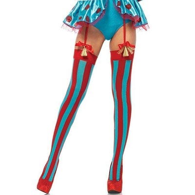 Leg Avenue Opaque Thigh Highs w/ Vertical Stripes Red/Blue
