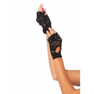Leg Avenue Lace Keyhole Fingerless Gloves - Black