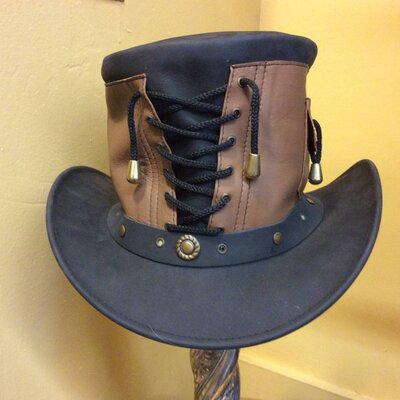 Golden Steam 2 Color Lace Up Leather Hat