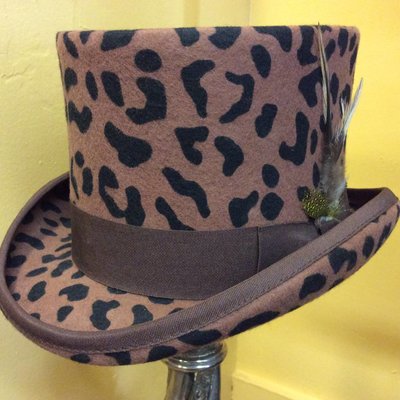 Wool Felt Animal Print Top Hat, M
