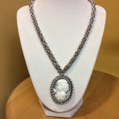 Girl Cameo w/ Silver Byzantine Chain