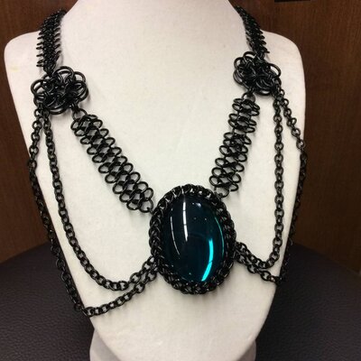 Green Cabochon w/ Draped Black Choker