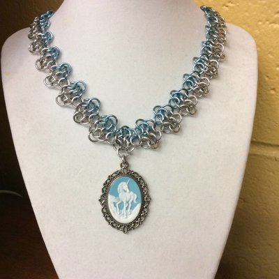 Light Blue Unicorn Cameo Chainmaille Choker