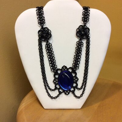 Blue Cabochon w/ Draped Black Choker
