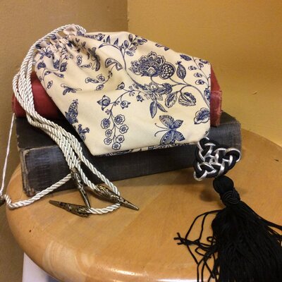 Beige & Blue Reticule with Black Tassel (516)