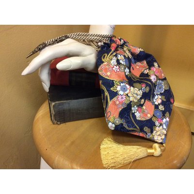 Blue & Peach Print Reticule w/ Yellow Tassel (515)