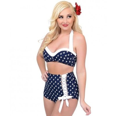 Unique Vintage Hamilton Navy & White Sailboats High Waist Bottom