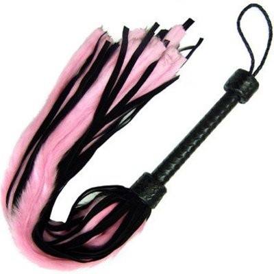 Kookie Pink Fur Fleece & Black Leather Flogger