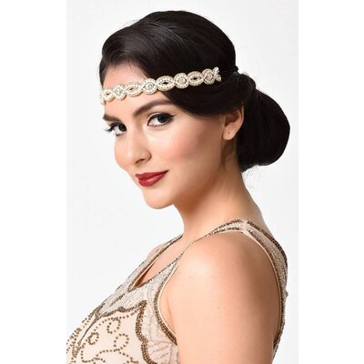 Unique Vintage Gold & Iridescent Beaded Stretch Headband