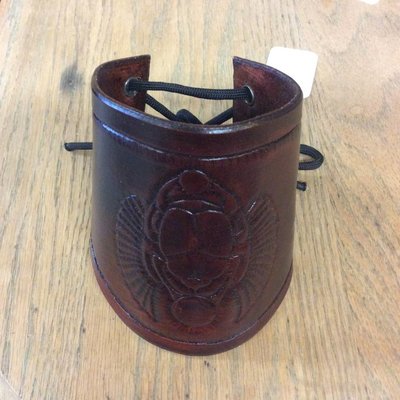 Winged Scarab Brown Leather Cuff