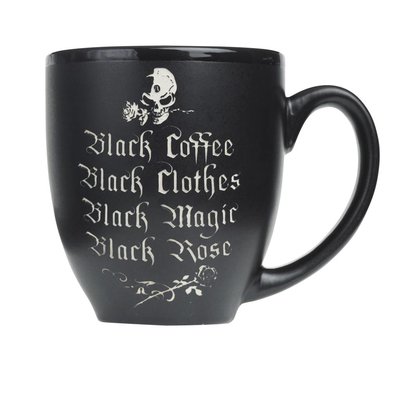 Alchemy England 1977 Black Coffee, Black Rose, Engraved Ceramic Mug