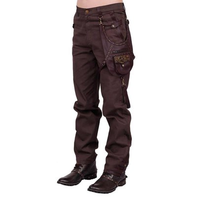 Vintage Goth Steampunk Men's Brown Cotton Trouser