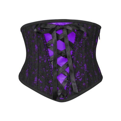 Vintage Goth Purple Satin Black Lace Underbust with Zipper - XL (28)