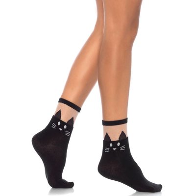 Leg Avenue Black Cat Opaque Anklets w/ Sheer Tops
