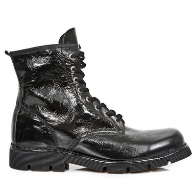 New Rock Shoes Lace-up Arrugado Boots (unlined) Black Patent 46 (Men's 12)