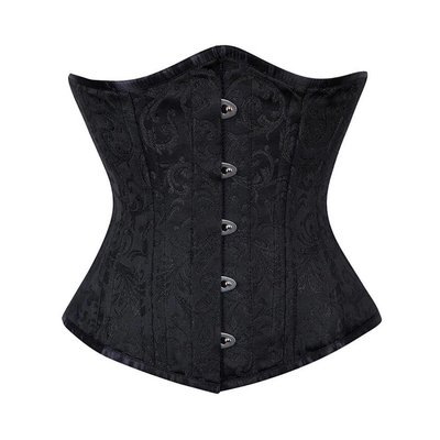 Vintage Goth Gothic Black Scroll Brocade Underbust Corset