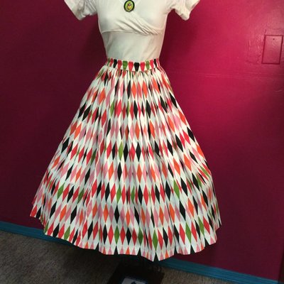 Mid Century Multi Diamonds Full Gathered Skirt