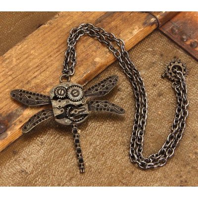 Elope Dragonfly Gears Necklace Antique