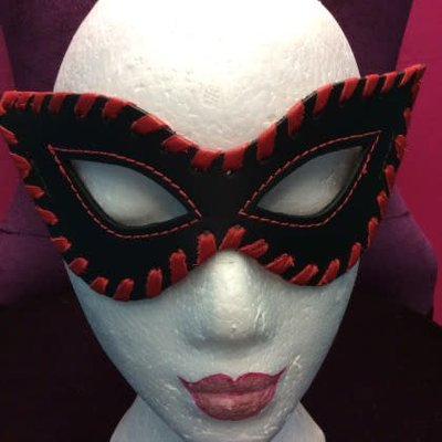Kookie Edge-Stitched Leather Fetish Mask Black/Red