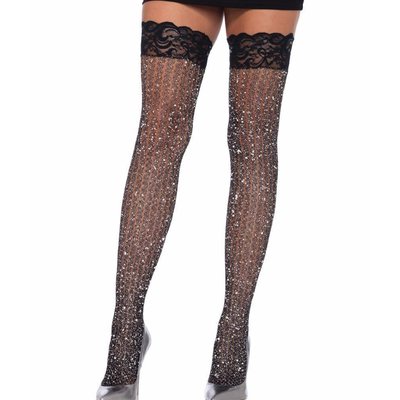 Leg Avenue Stay Up Lace Top Lurex Cable Thigh Highs