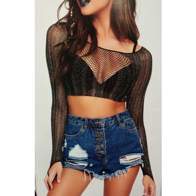Leg Avenue Dark Rainbow Lurex Long Sleeve Crop Top