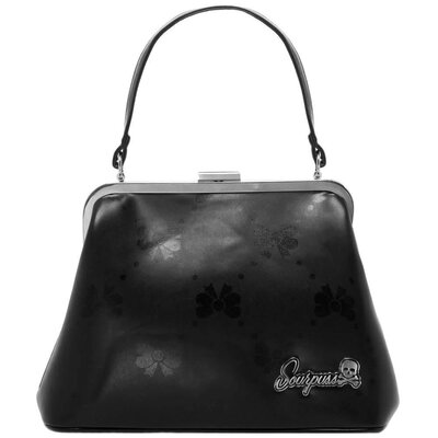 Sourpuss Bow Print Betsy Purse, Black Embossed Vinyl