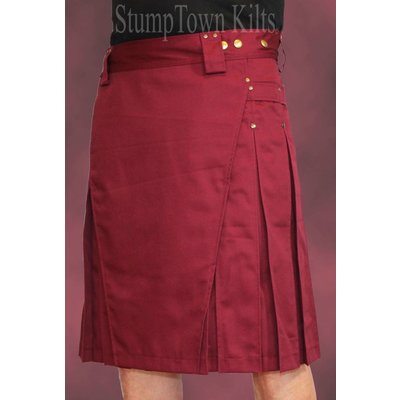 StumpTown Kilts Men's Burgundy Kilt w/Antique Brass Rivets
