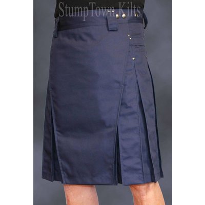 StumpTown Kilts Men's Navy Blue Kilt w/Gunmetal Rivets