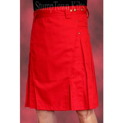 StumpTown Kilts Men's Red Kilt w/Antique Brass Rivets