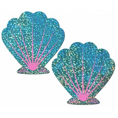 Pastease Mermaid: Liquid Seafoam Green and Pink Seashell Nipple Pasties