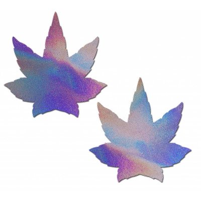 Pastease Indica Pot Leaf: Lavender Holographic Weed Nipple Pasties