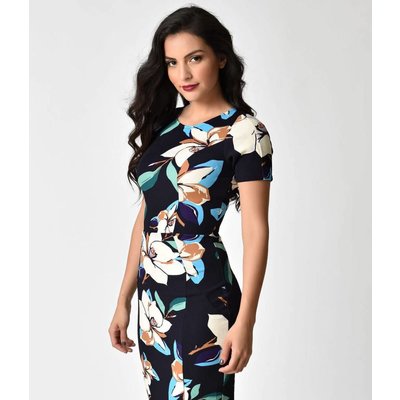 Unique Vintage Navy & Magnolia Stretch Mod Wiggle Dress