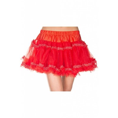 Music Legs Polka Dot Trim Red Mesh Petticoat
