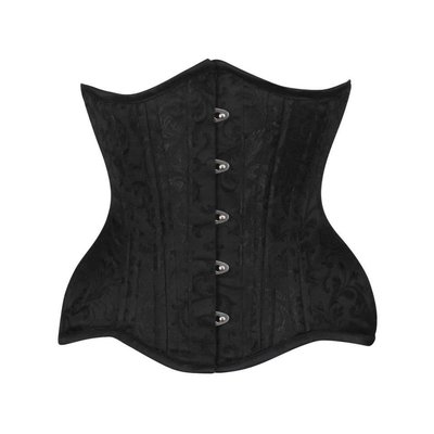 Vintage Goth Black Scroll Brocade Curvy WT Underbust Corset