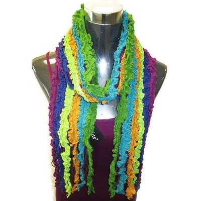 Yelete Multi Ruffle Knit Purple-Blue-Green Scarf