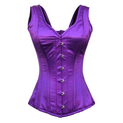 Vintage Goth Vest-Style Gothic Purple Satin Overbust Corset - 26