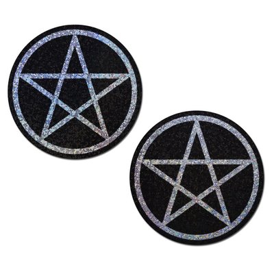 Pastease Pentagram: Black and Silver Glitter Pentagram Nipple Pasties