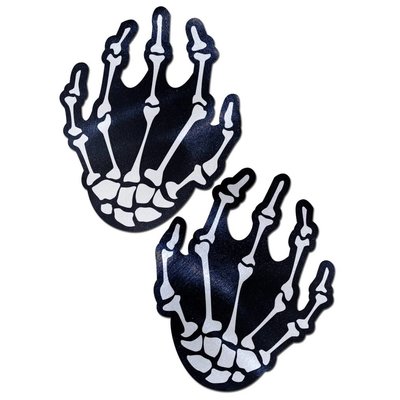 Pastease White Boney Skeleton Hands on Black Nipple Pasties