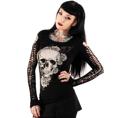 Folter Skull Top with Braided Long Sleeves