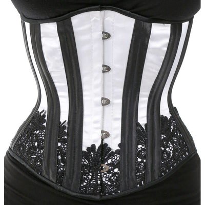 Timeless Trends Black Sparkle Lace on White Corset