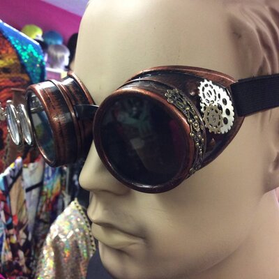 Bronze Goggles w/ Dbl Lens Loupe, Brass Knob, Gears (283)