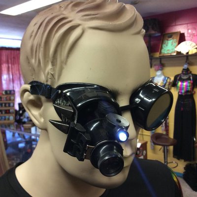 Black Goggles with Extended Lighted Loupe, Dragon Teeth & Leather (285)