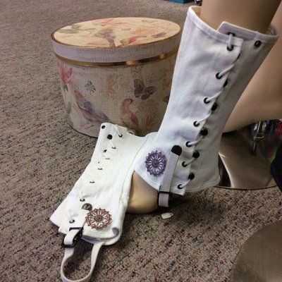 White Heavy Canvas Spats w/ Copper Medallions (520)
