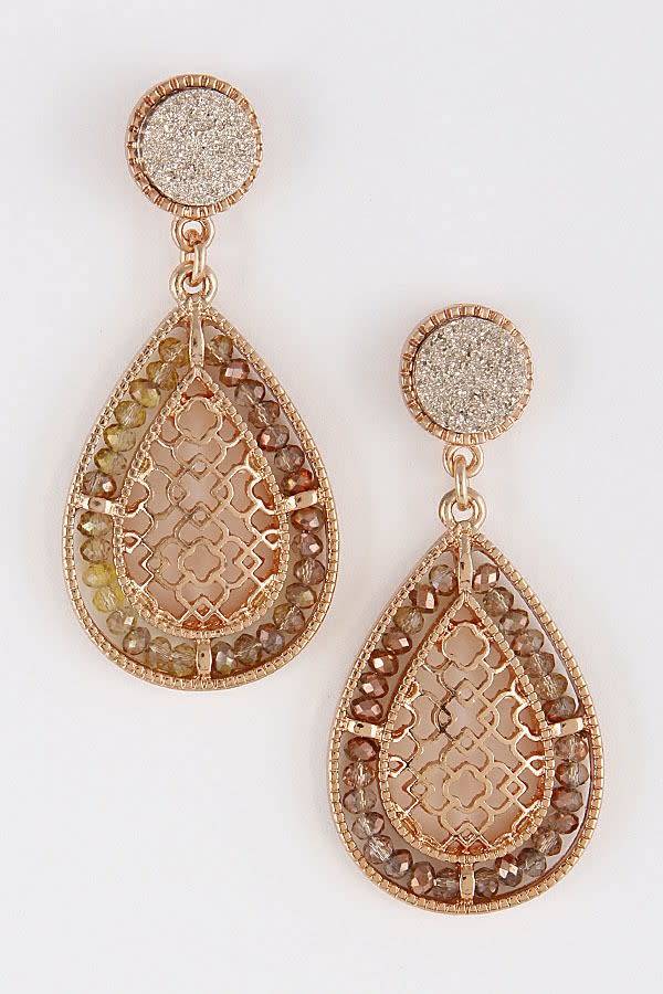 Shabby Cottage Boho Boutique Rose Gold Precious Pearl Beaded Rose Gold Precious Pearl Beaded Earrings