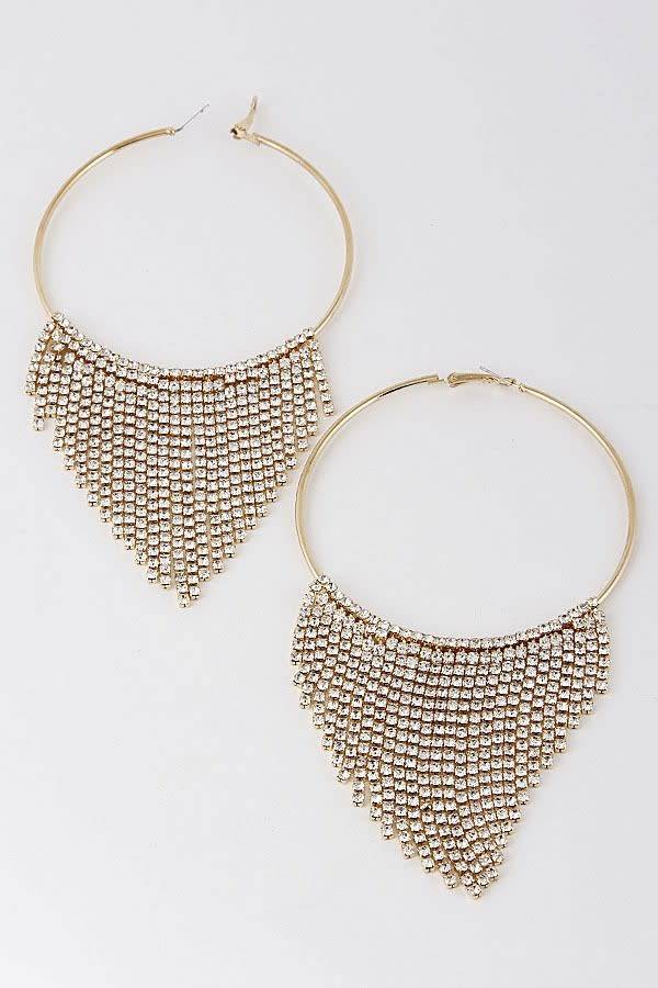 Shabby Cottage Boho Boutique Gold Rhinestone Fringe Hoop Earrings Gold Rhinestone Fringe Hoop Earrings