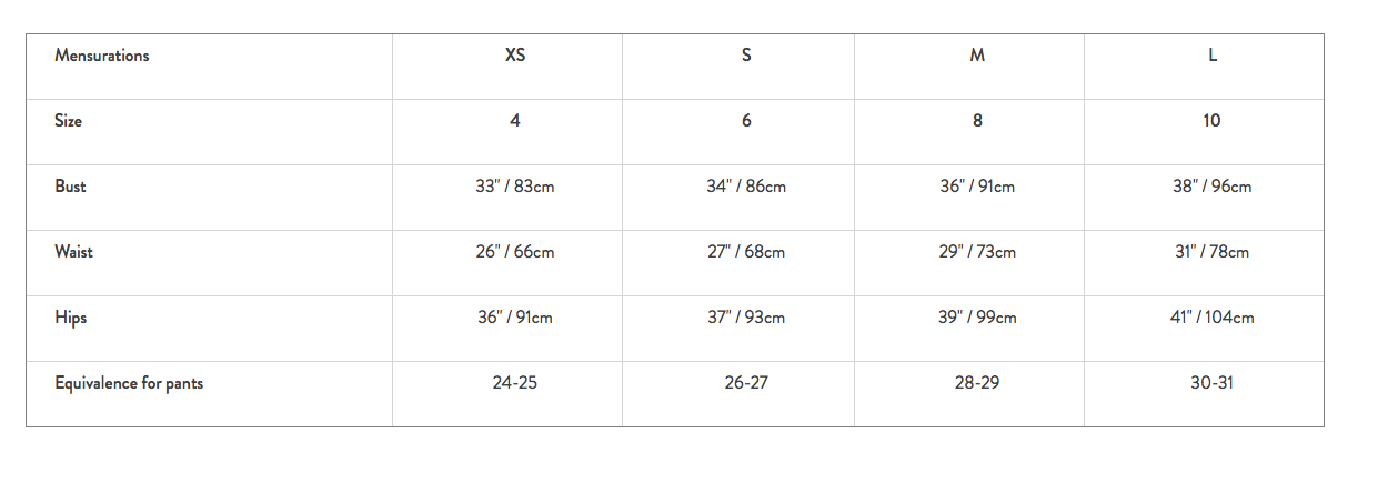 SIZE GUIDE - Boutique Nomade