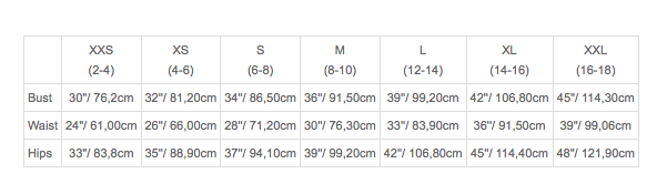 Lamarque size chart sale