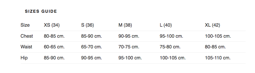 SIZE GUIDE - Boutique Nomade