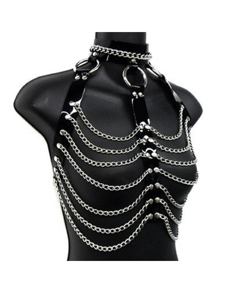 Leather and Chain Open Halter Harness - Passional Boutique