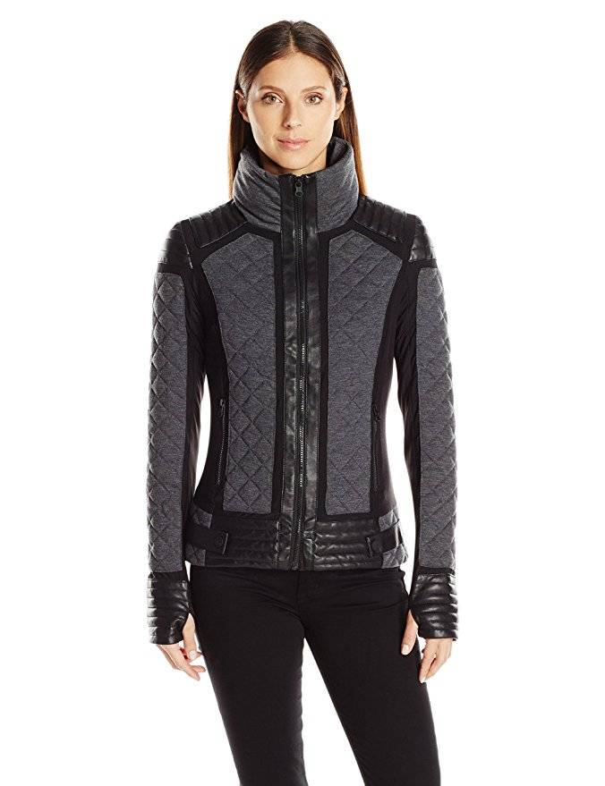 Blanc Noir Blanc Noir Mesh Inset Moto Puffer Charcoal Heather Blanc Noir Blanc Noir Mesh Inset Moto Puffer Charcoal Heather